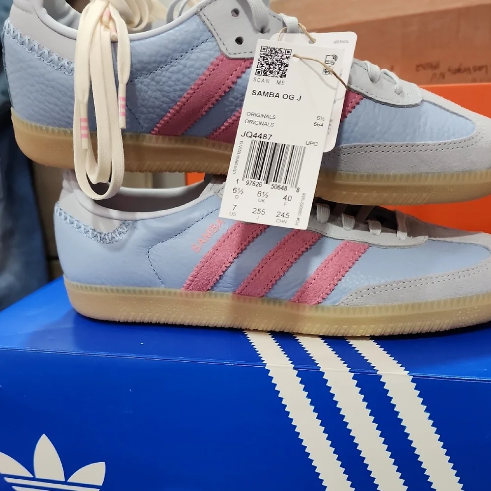 Adidas Samba OG J Light Blue and Pink Sneakers - Picture 1 of 4